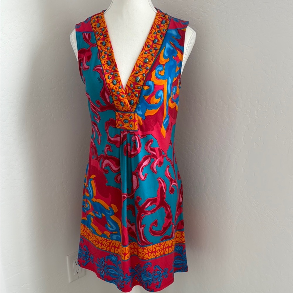 Hale Bob Vibrant Sleeveless Dress with Bold Patterns